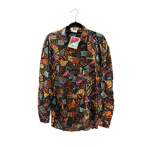 Vintage NWT Commando Abstract Colorful Button Down Long Sleeve Shirt Size Large